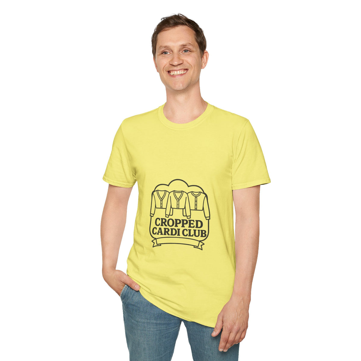 Cropped Cardi Club Trendy Knitwear Lover Graphic Tee - Trending Now - October 2026