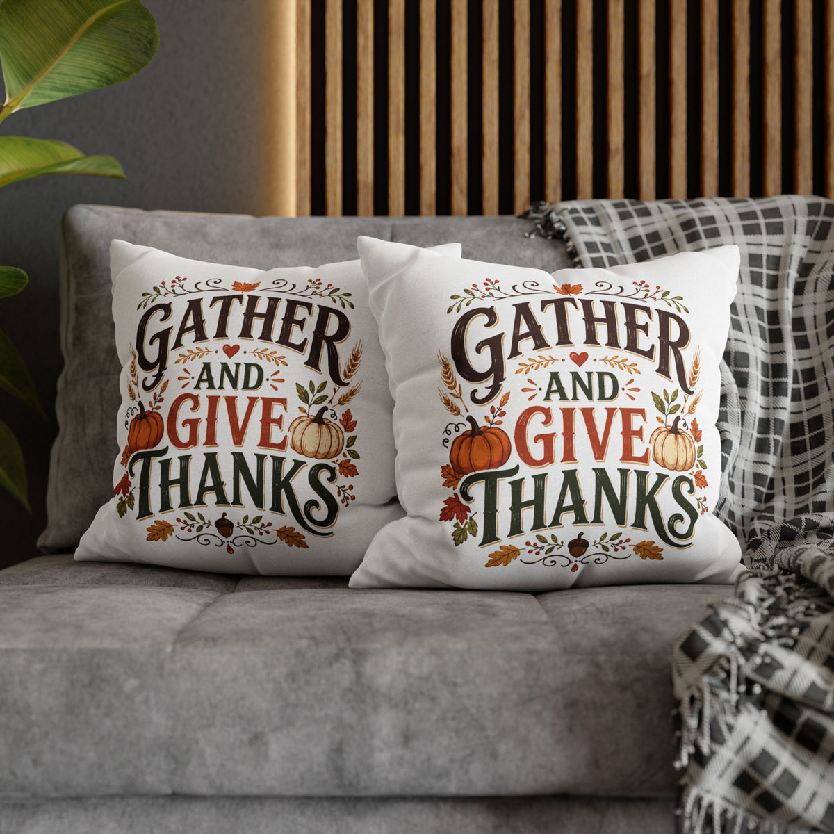 Thanksgiving Throw Pillow - "Gather and Give Thanks" Autumn Decorative Pillowcase