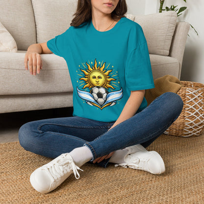 Argentina Sun Face Soccer T-Shirt — Retro Celestial Football Tee