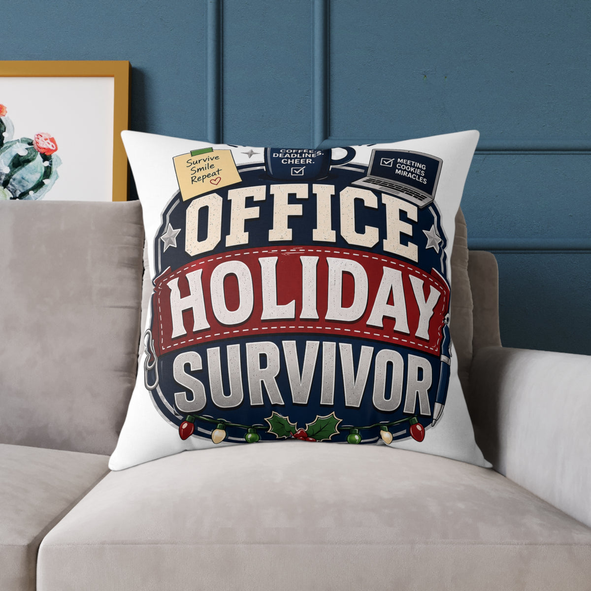 Modern Day Christmas Office Holiday Survivor Pillow