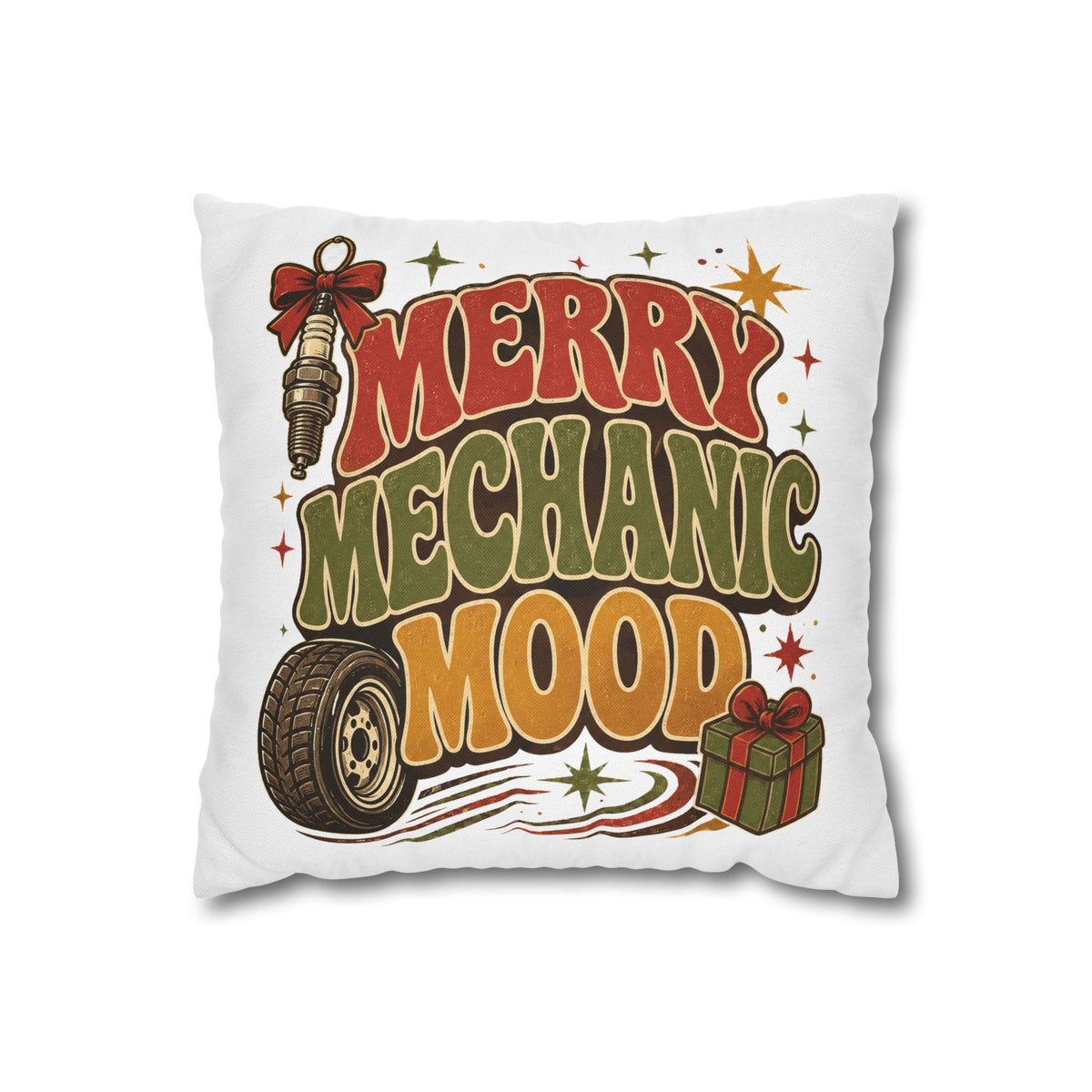 Merry Mechanic Mood Pillowcase Modern Day Christmas  — Festive Automotive Holiday Throw Pillowcase