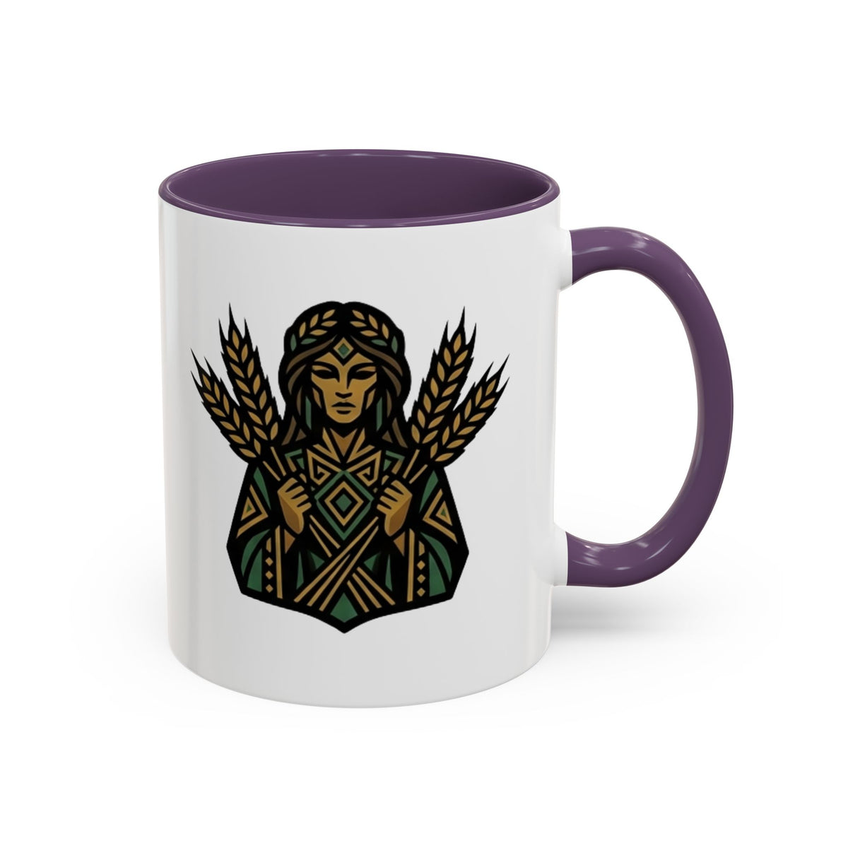 Virgo Zodiac Harvest Goddess Accent Coffee Mug — Rustic Wheat & Earthy Green Tribal Design