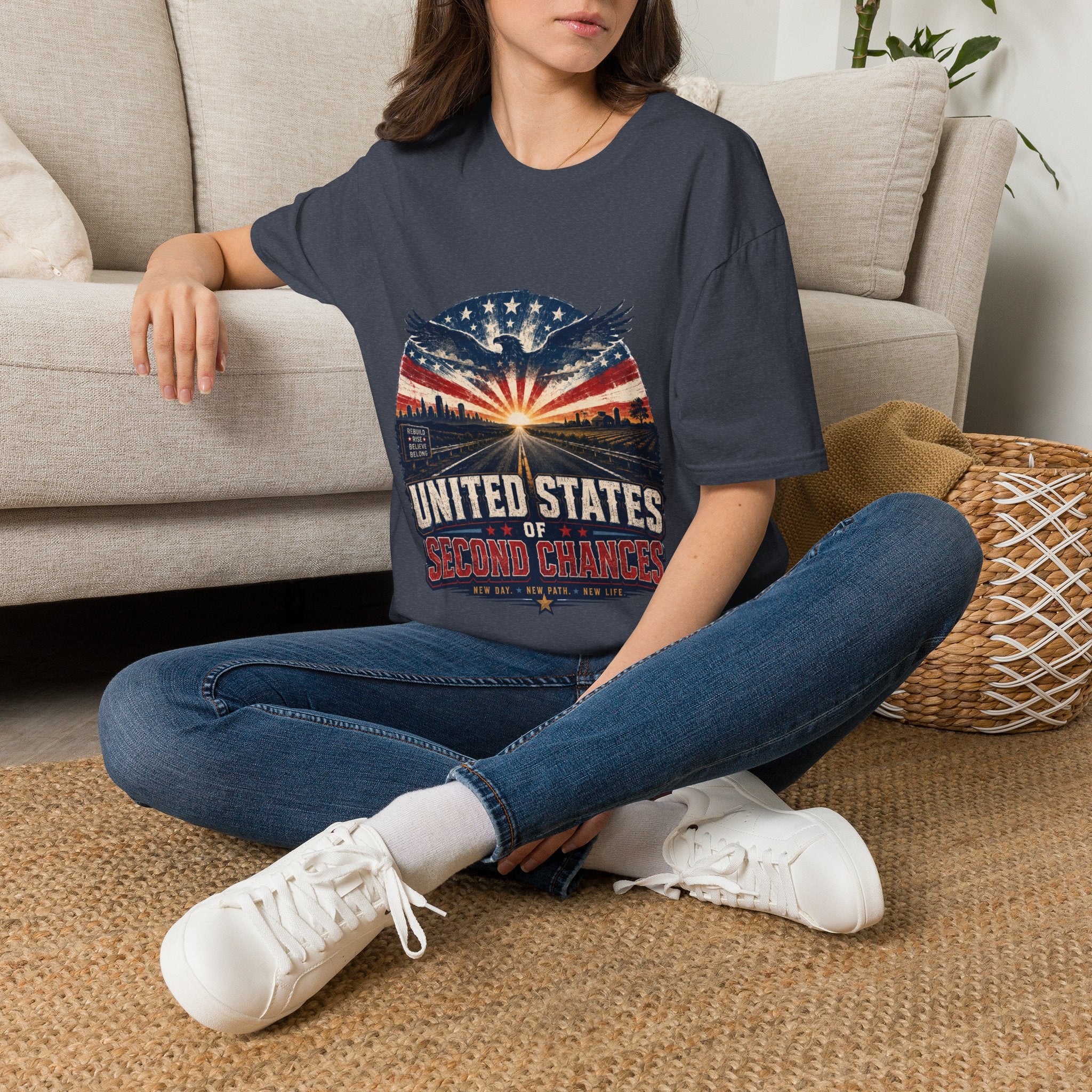 Patriotic Eagle T-Shirt — United States Skyline Vintage Flag Design
