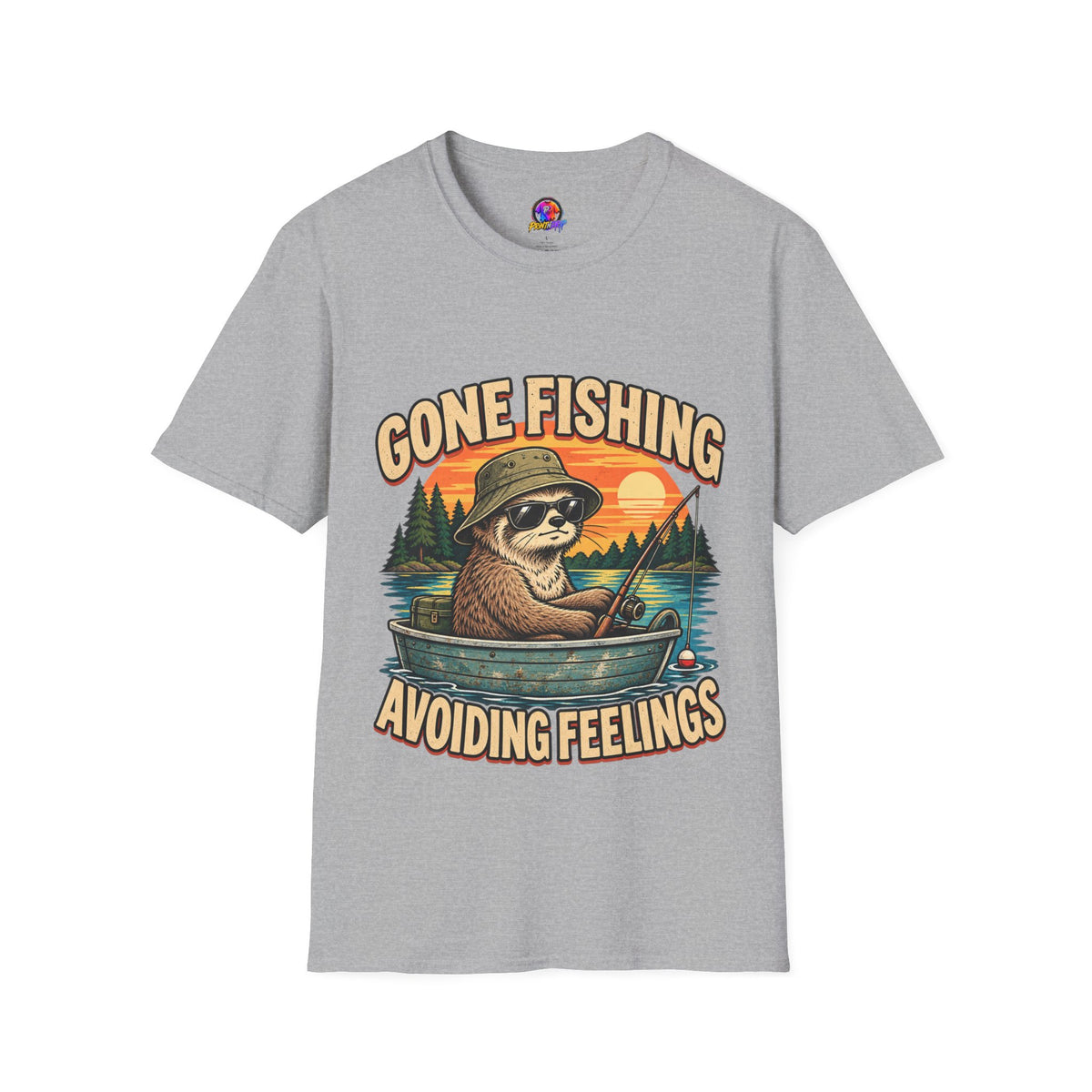 Funny And Witty T-Shirt — “Gone Fishing, Avoiding Feelings” Sloth Fishing Graphic Tee