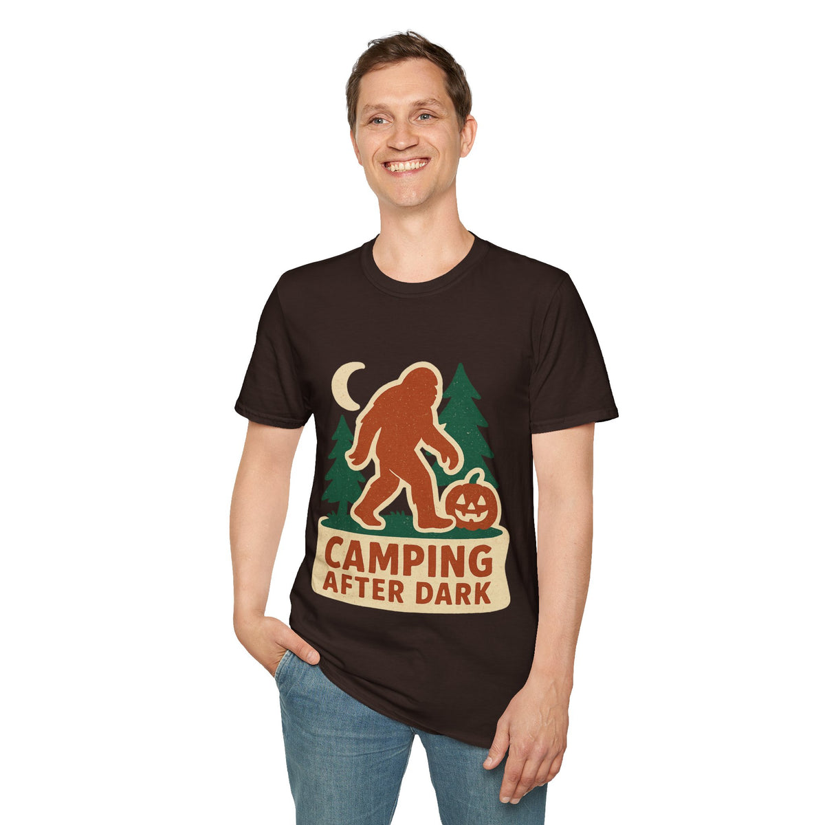 Camping After Dark T‑Shirt — Retro Bigfoot Camp Graphic Tee - Trending Now - August 2026