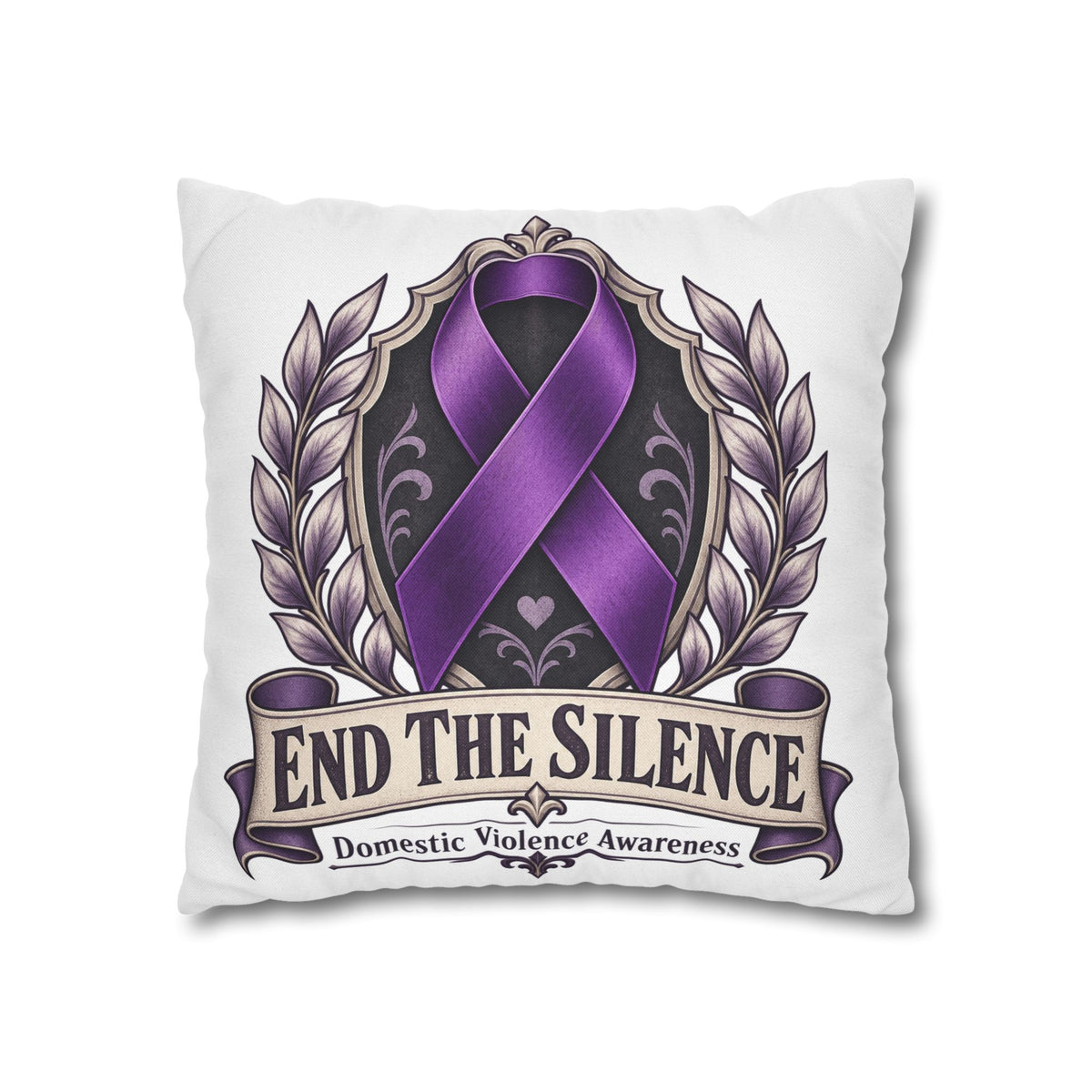 End The Silence Purple Ribbon Pillowcase — Domestic Violence Awareness Throw Pillow