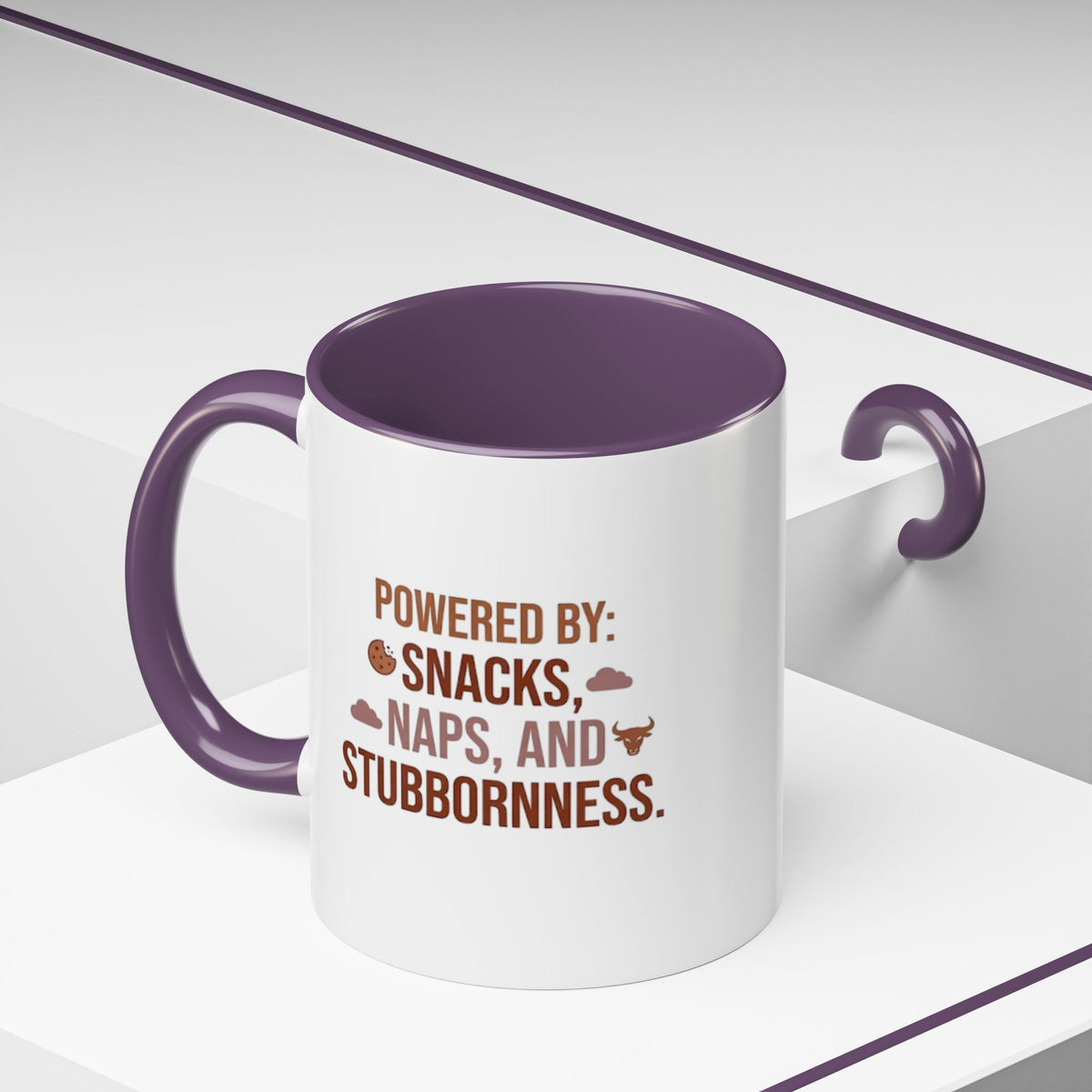 Taurus Coffee Mug - "Powered by Snacks, Naps, and Stubbornness" Accent Ceramic Mug