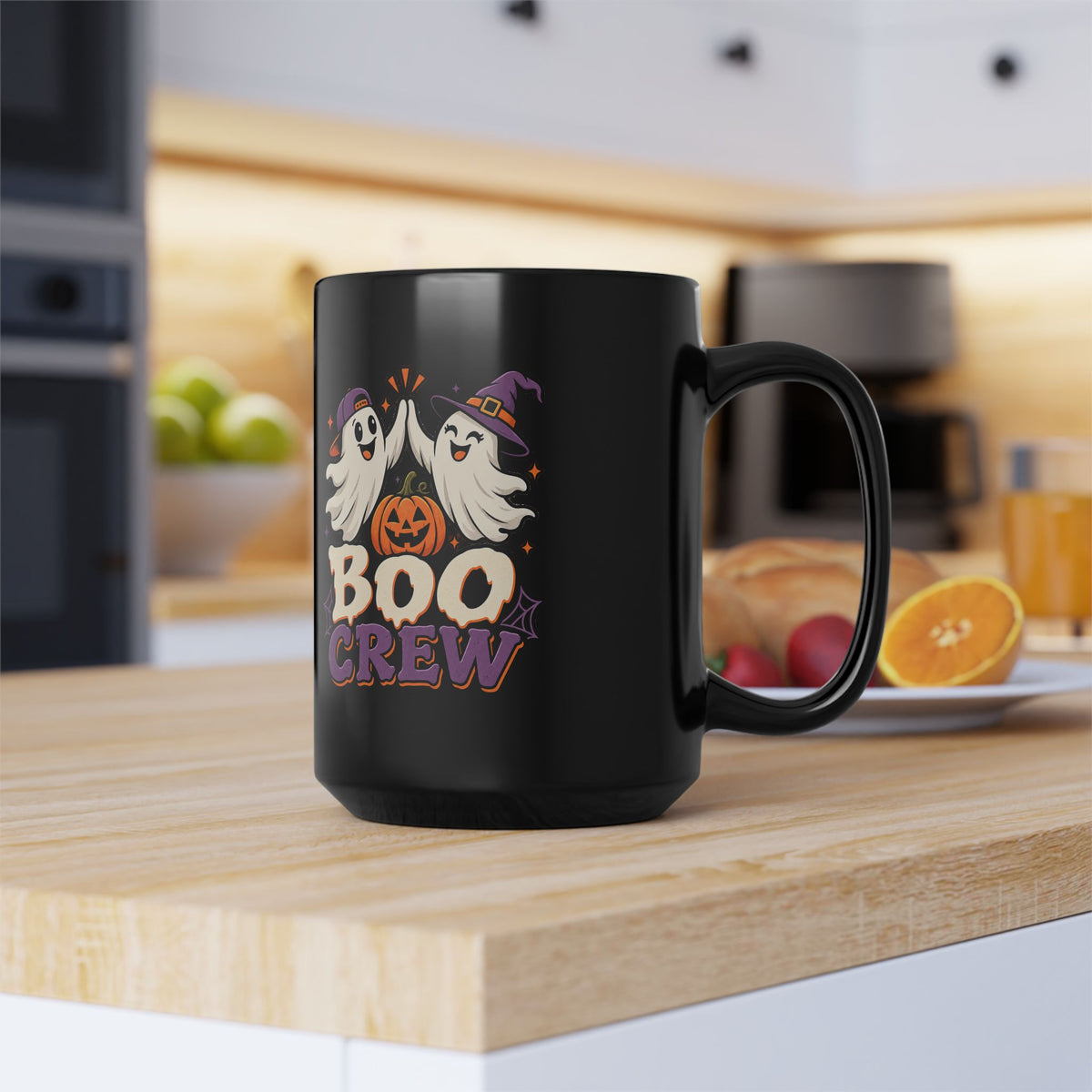 Halloween Boo Crew Mug — Black Ceramic Coffee Cup (11oz, 15oz)