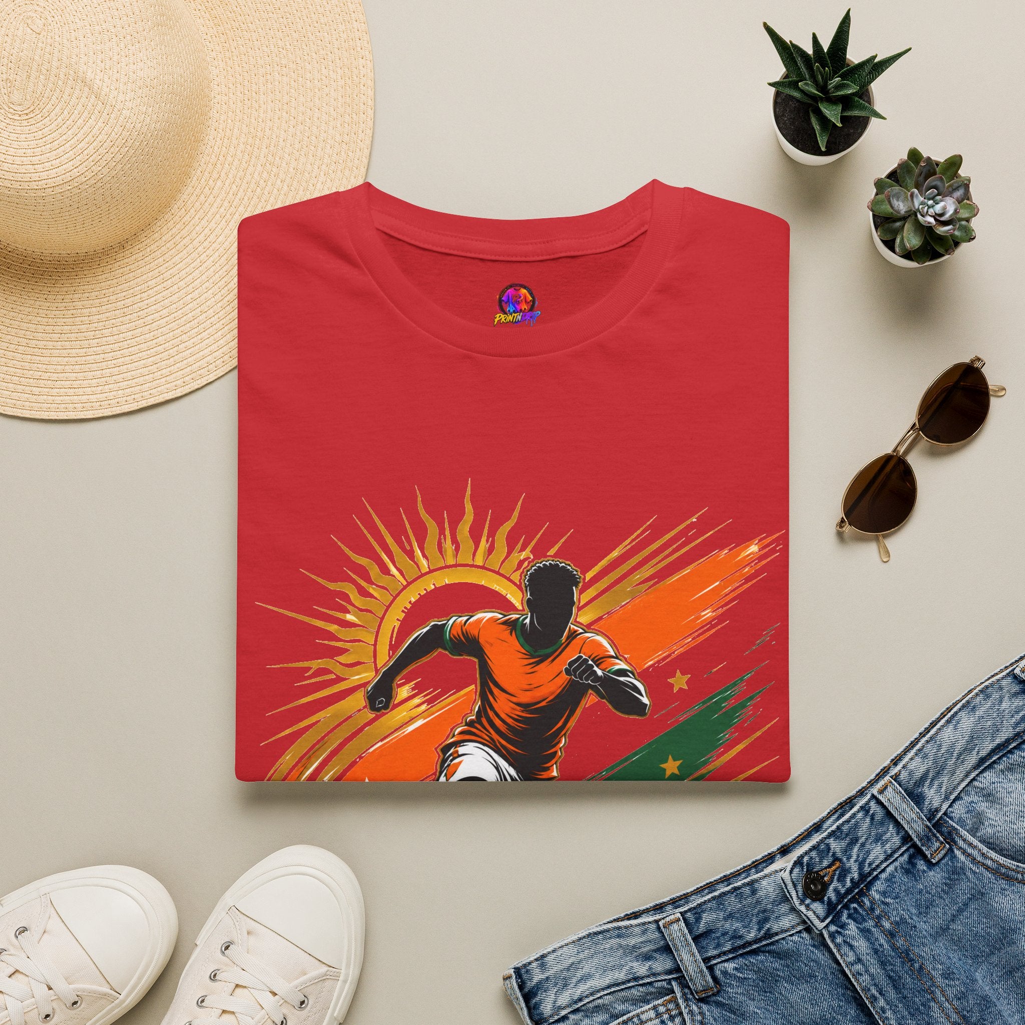 Côte d'Ivoire Orange Power Soccer T-Shirt — Dynamic Player Graphic Tee