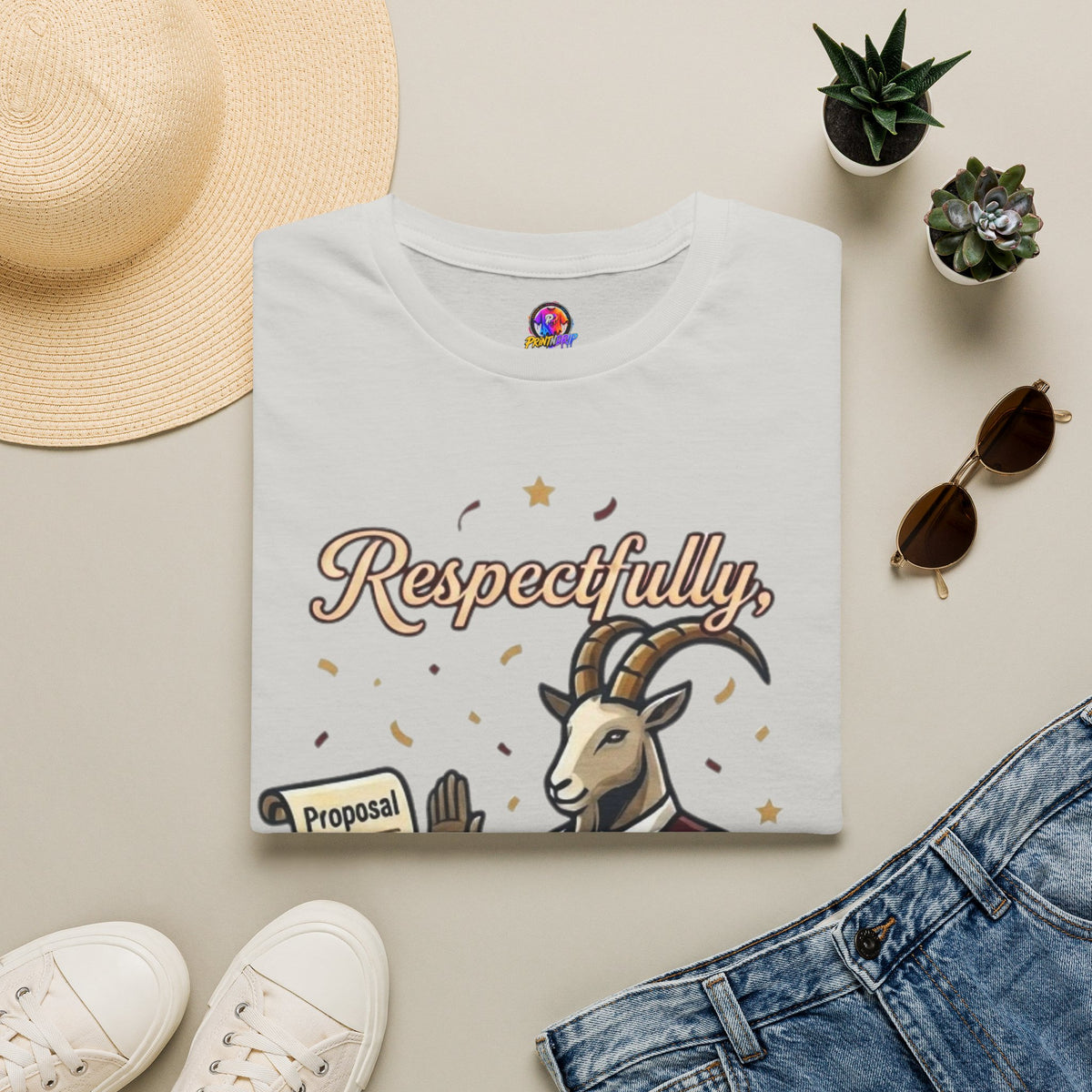 T-Shirt — "Respectfully, No" Capricorn Goat Proposal Funny Zodiac Tee