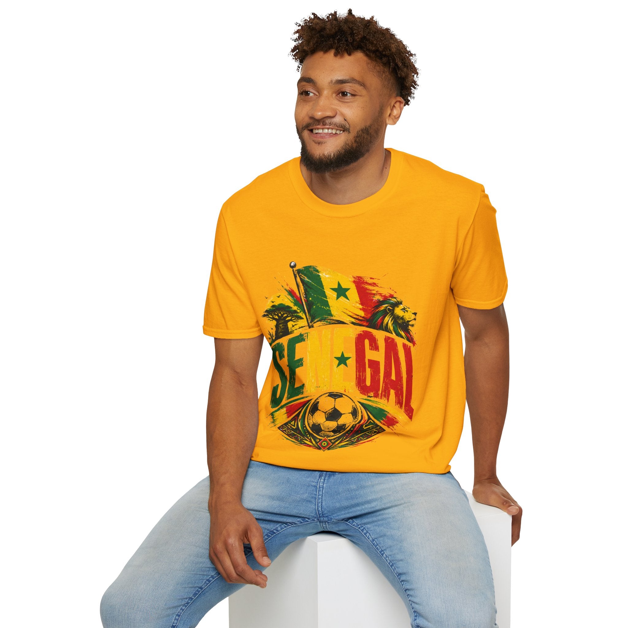 Senegal Flag Soccer T-Shirt — Lion & Football Pride Tee