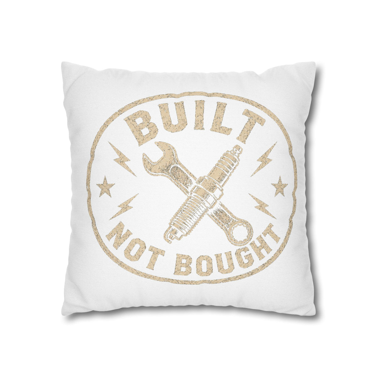 Built Not Bought Decorative Pillowcase Milo Bailey Dog Dad Mom — Mechanic Tool Wrench Spark Plug Graphic