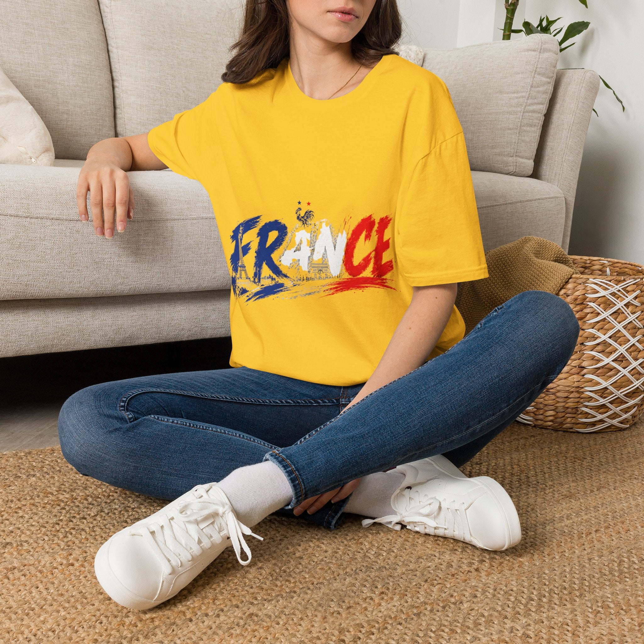 France Brushstroke Graphic T-Shirt — Tricolor Soccer/Travel Fan Tee
