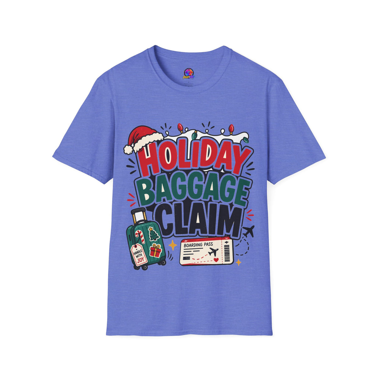 Holiday Baggage Claim T-Shirt — Funny Christmas Vacation Tee with Santa Hat & Lights