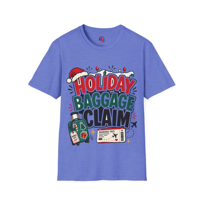Holiday Baggage Claim T-Shirt — Funny Christmas Vacation Tee with Santa Hat & Lights