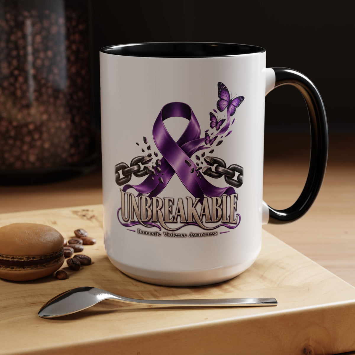 Unbreakable Purple Ribbon Coffee Mug —Domestic Violence Awareness Support Accent Mug