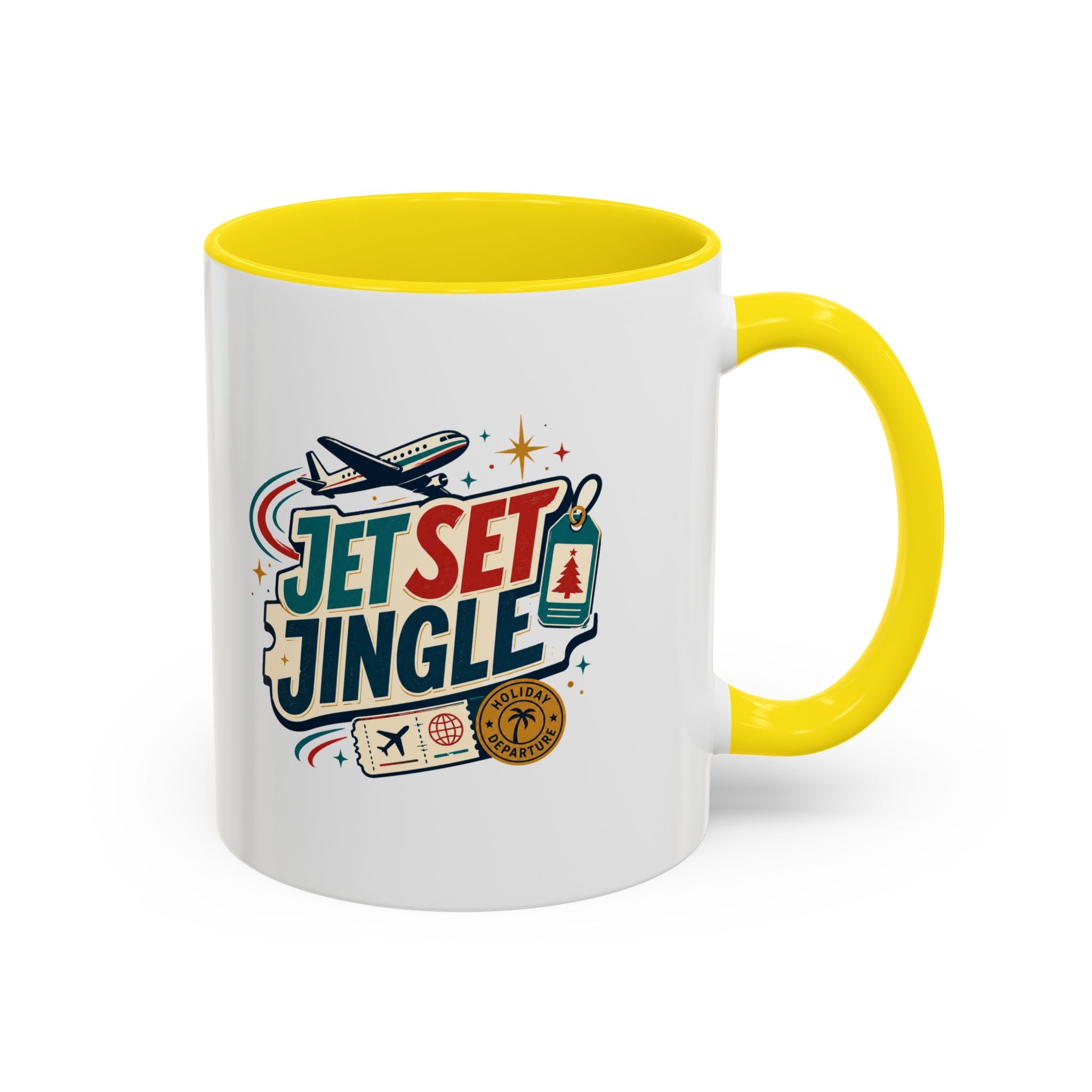 Modern Day Christmas Jet Set Jingle Coffee Mug — Holiday Travel Themed Accent Mug