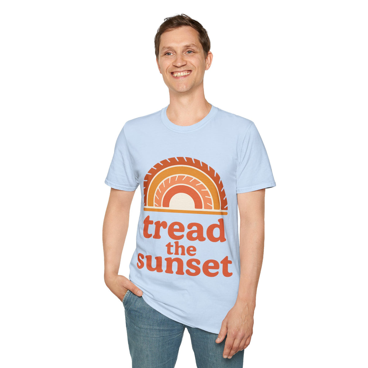Tread The Sunset Boho Rainbow T-Shirt, Retro Wanderlust Hiking Outdoor Graphic Tee - Trending Now - September 2026
