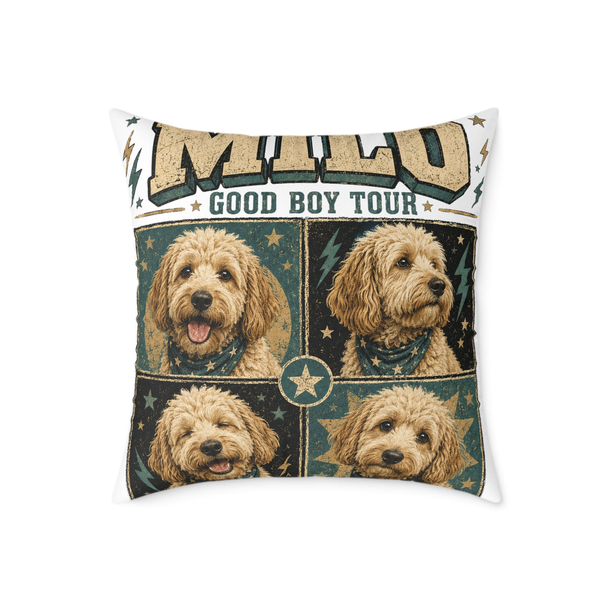 Milo "Good Boy Tour" Dog Photo Square Throw Pillow  Milo Bailey Dog Dad Mom