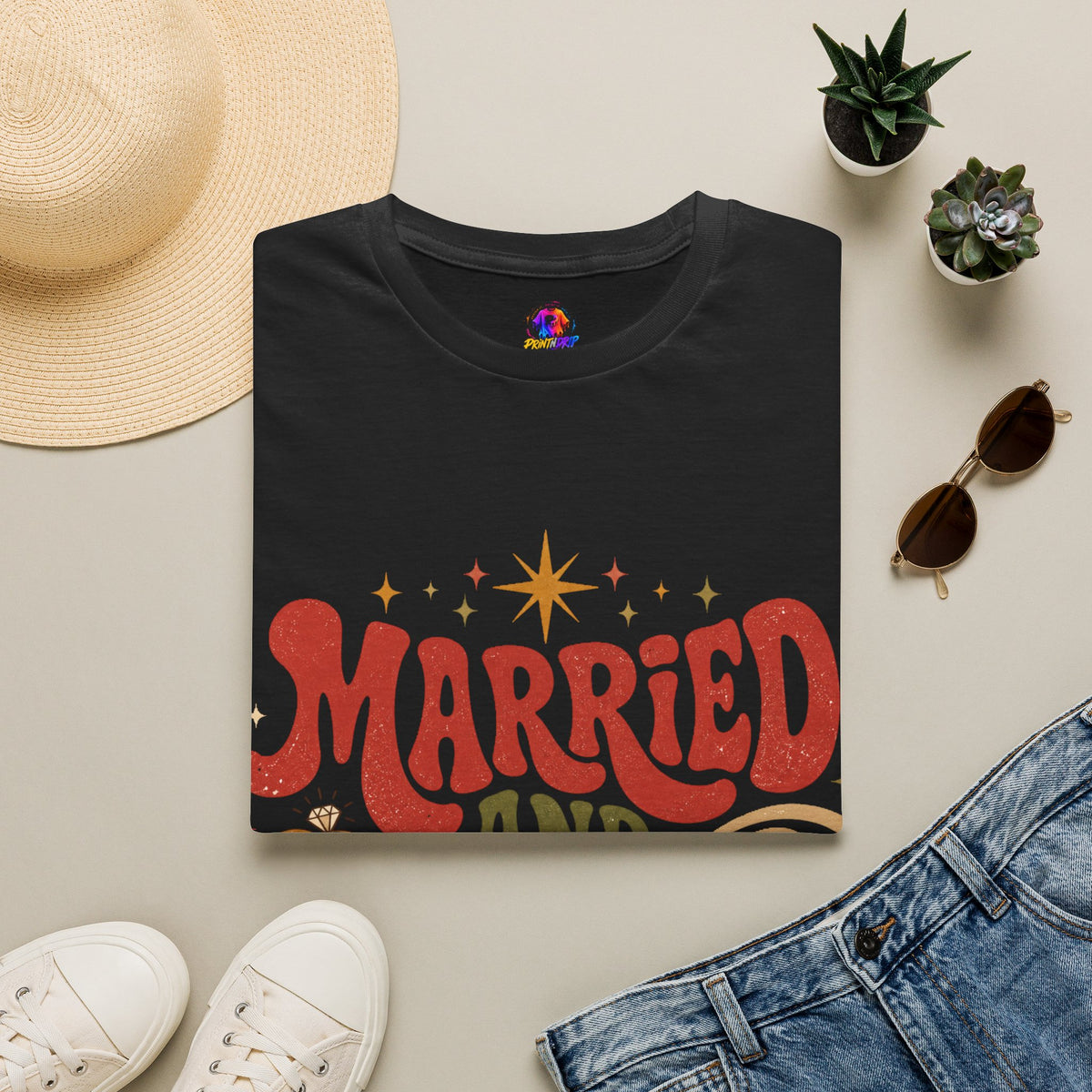Married and Merry T-Shirt — Retro Holiday Couples Christmas Tee
