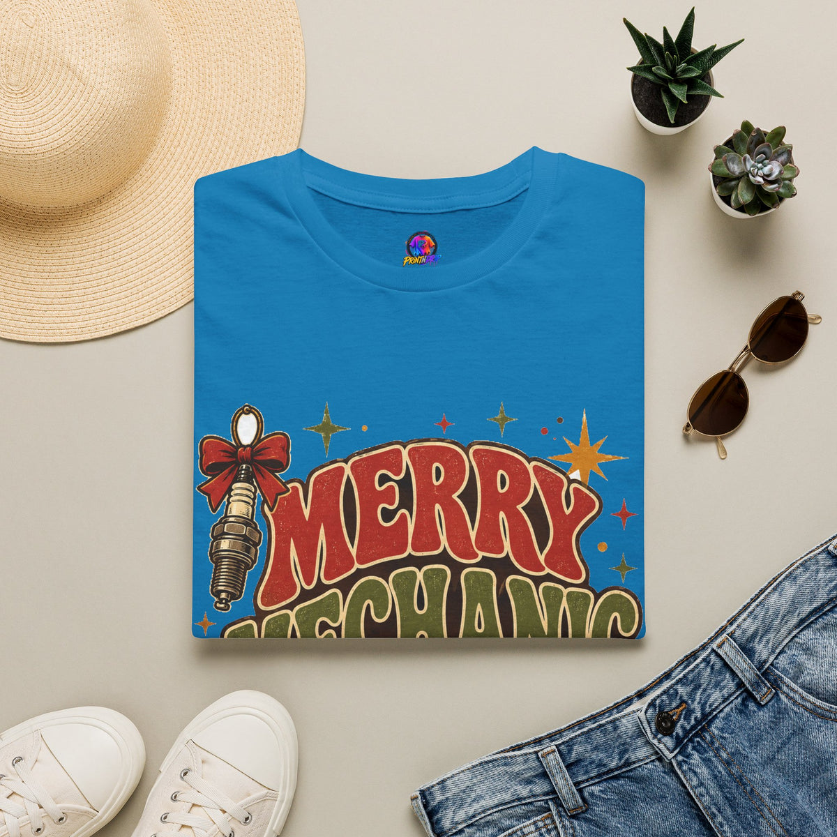 Merry Mechanic Mood T‑Shirt — Retro Holiday Auto Technician Gift