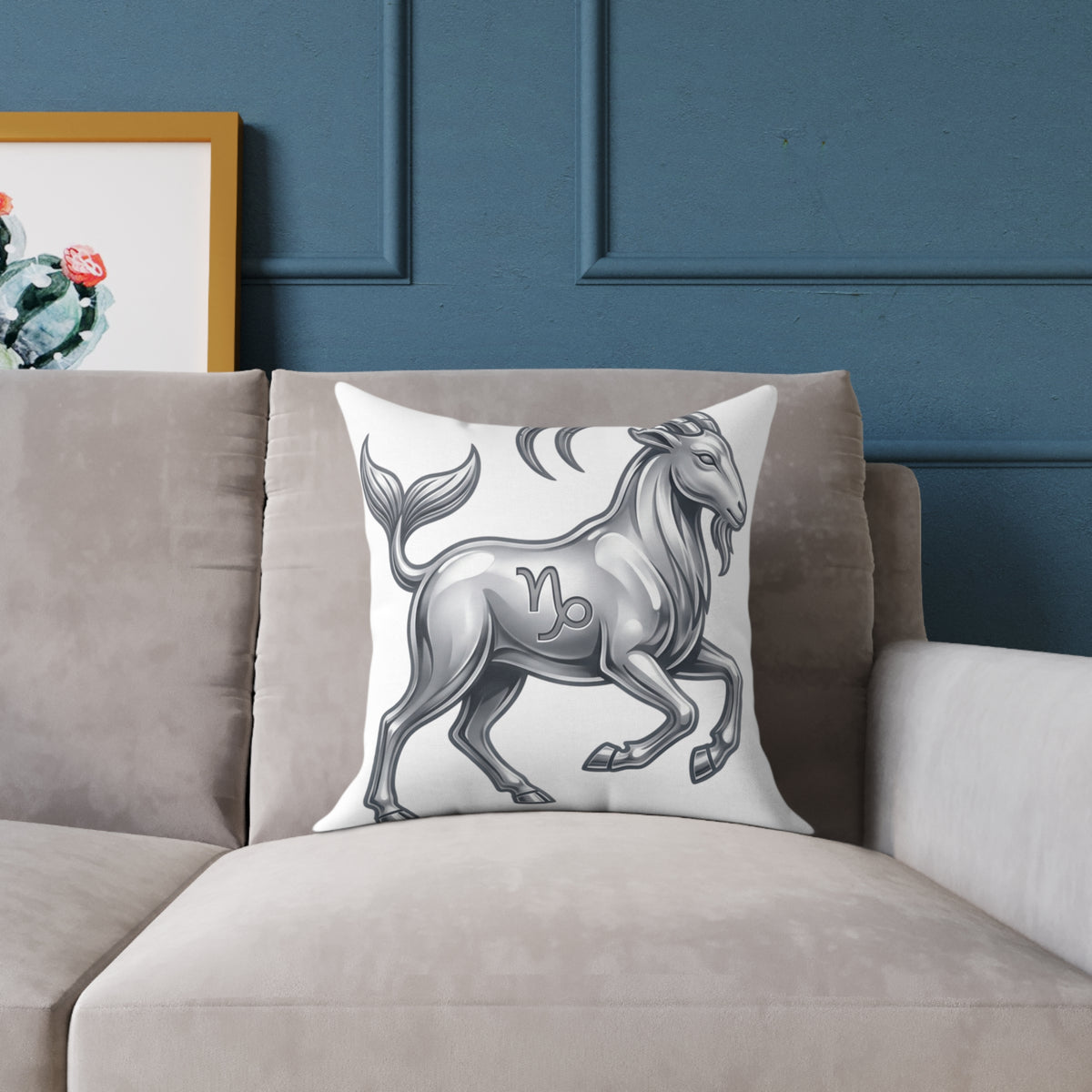 Capricorn Zodiac Pillow — Silver Goat Astrology Throw Pillow