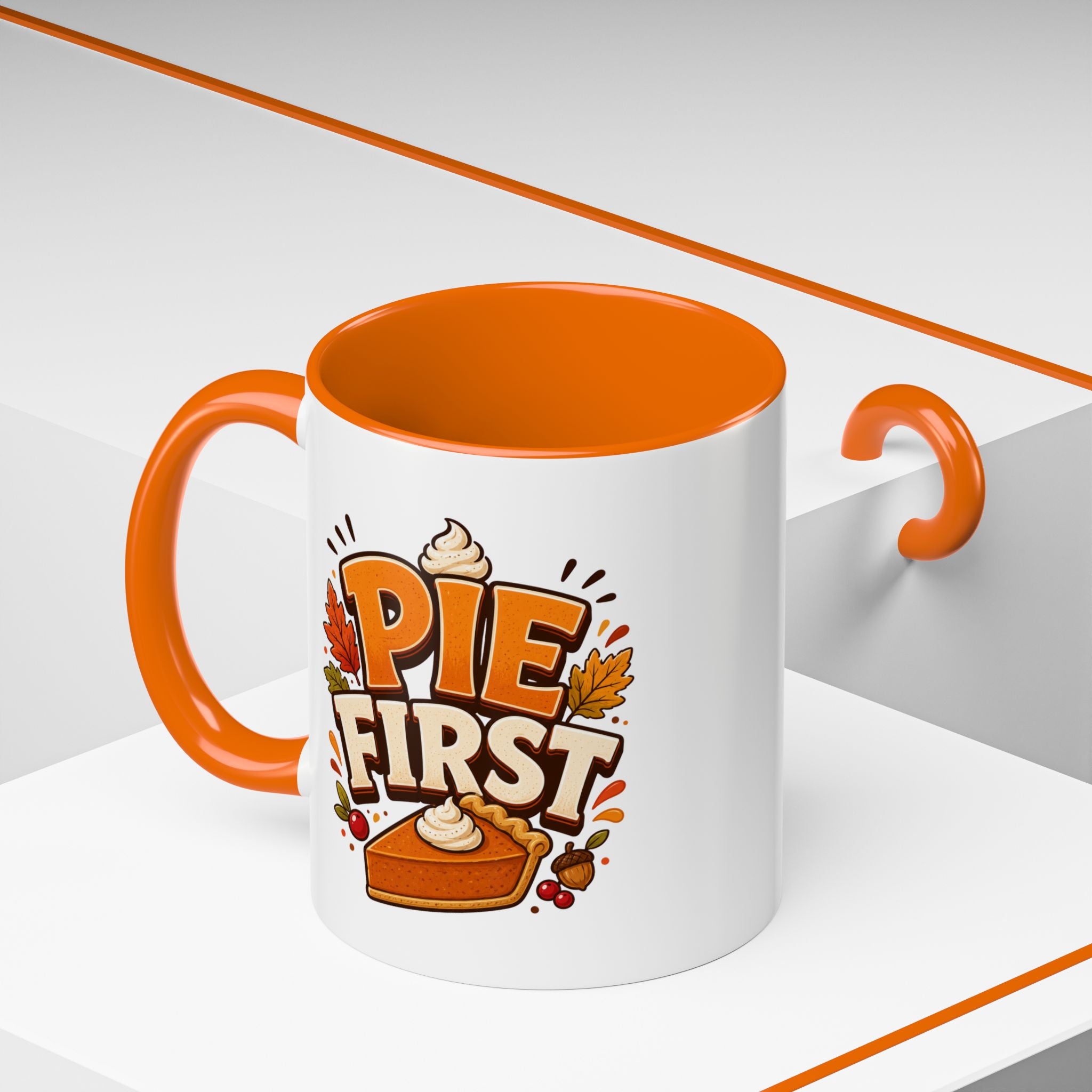 Thanksgiving Mug Pie First Coffee Mug — Funny Thanksgiving Autumn Pie Lover Accent Mug
