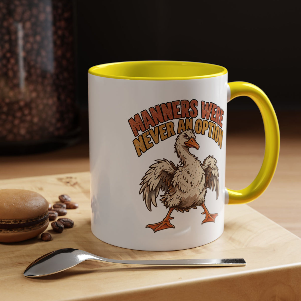 Coffee Mug — "Manners Were Never An Option" Funny Rude Chicken Accent Mug