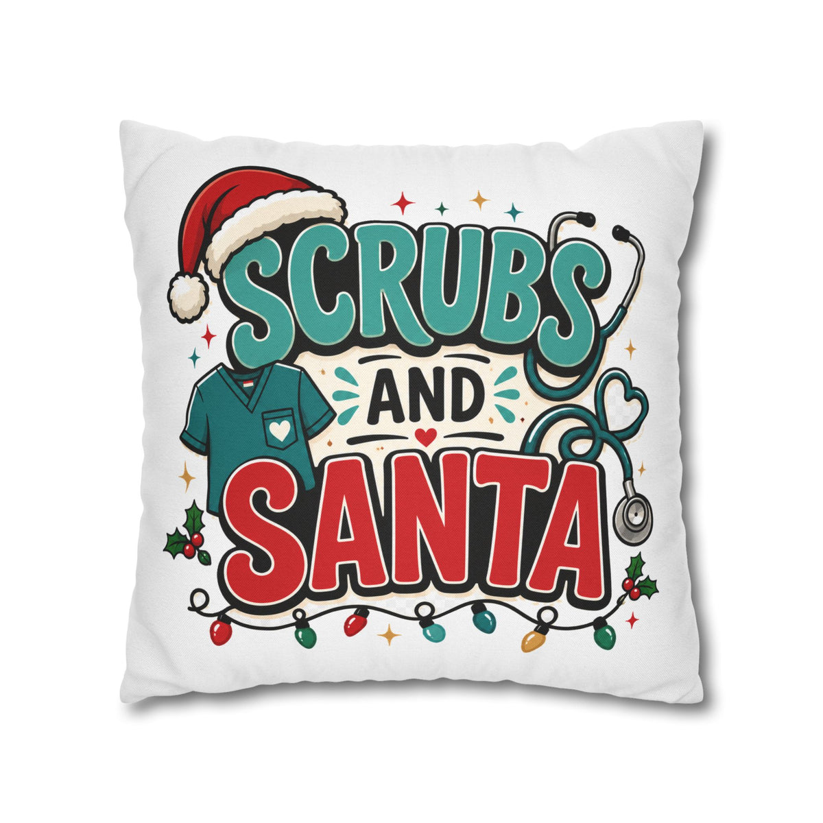 Scrubs and Santa Holiday Pillowcase Modern Day Christmas  — Christmas Nurse Decorative Throw Pillow Cover