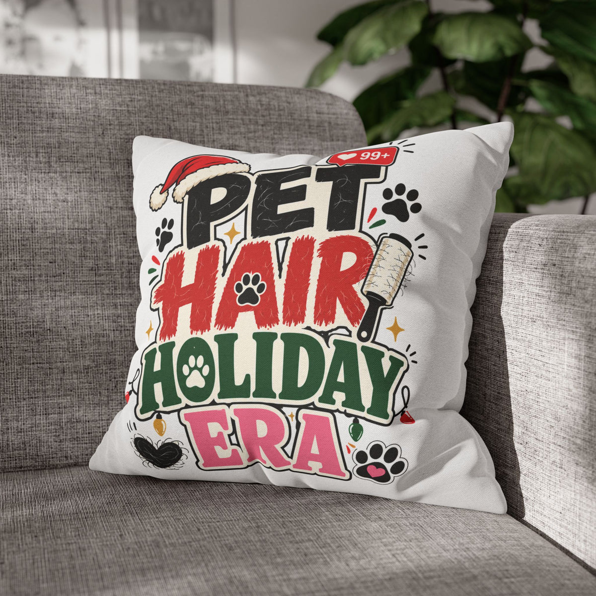 Pet Hair Holiday Pillowcase  Modern Day Christmas — Cute Christmas Pet Lover Decor