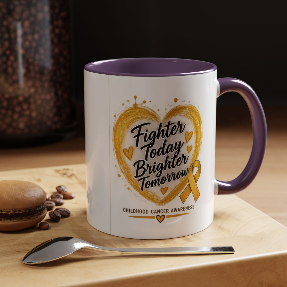 Childhood Cancer Awareness Coffee Mug – "Fighter Today Brighter Tomorrow" (Accent 11/15oz)