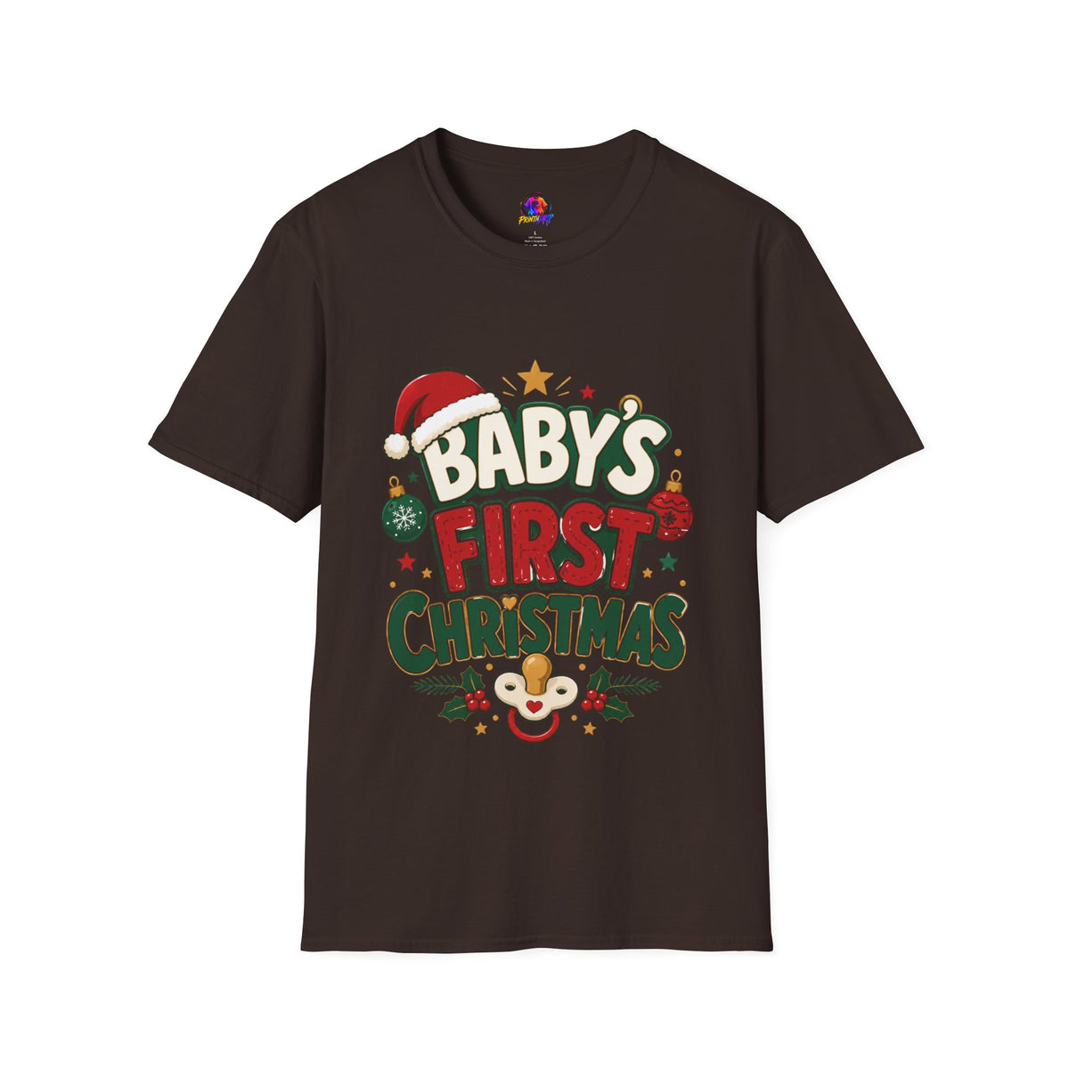 Baby's First Christmas T-Shirt — Festive Santa Hat & Ornaments Holiday Tee