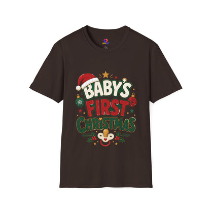 Baby's First Christmas T-Shirt — Festive Santa Hat & Ornaments Holiday Tee
