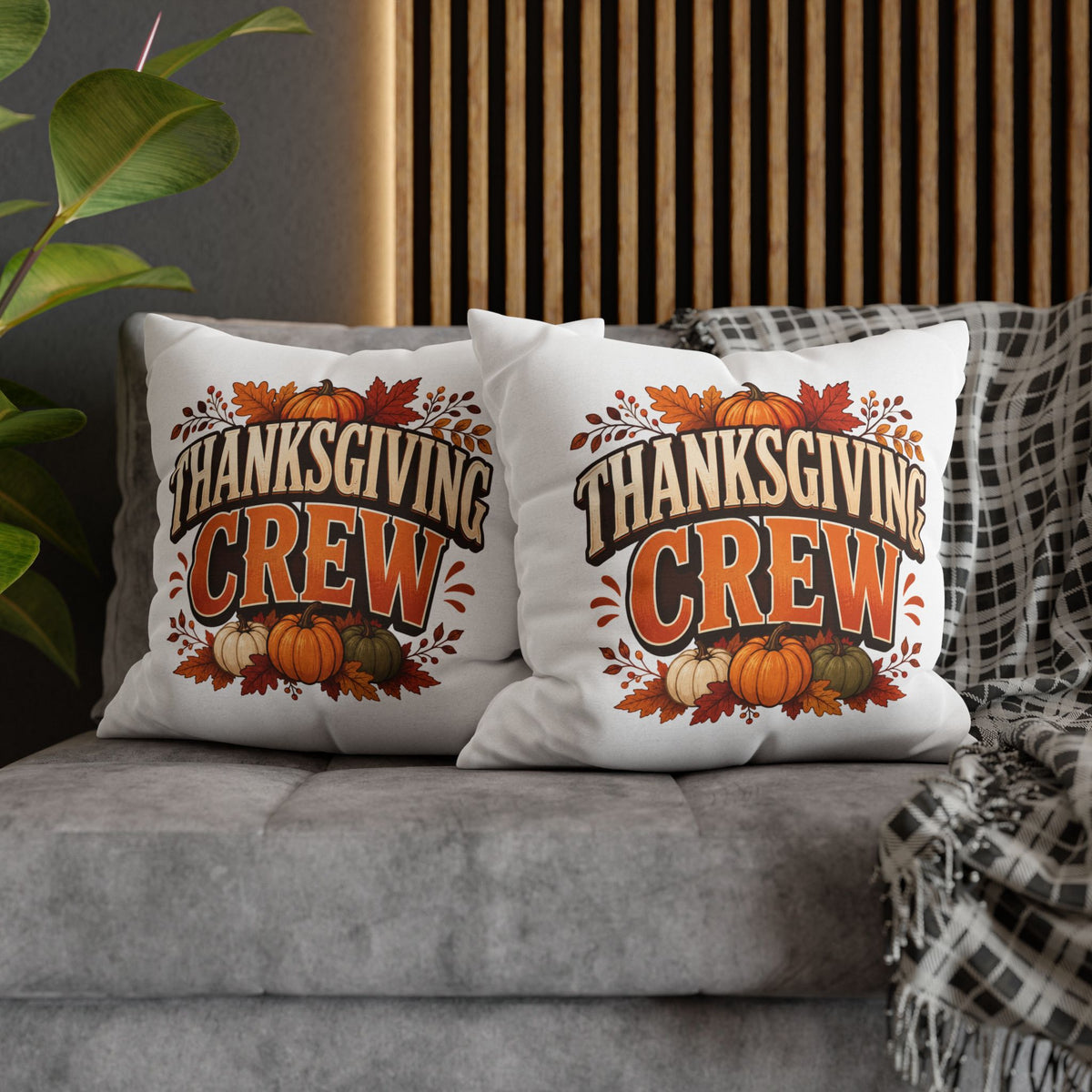 Thanksgiving Crew Decorative Pillow Cover — Fall Pumpkin Accent Pillowcase