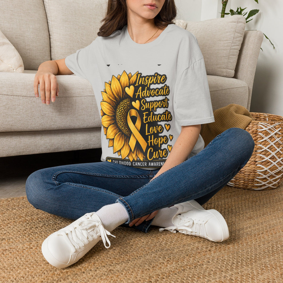 Childhood Cancer Awareness Sunflower T-Shirt – Inspire Advocate Support Educate Love Hope Cure