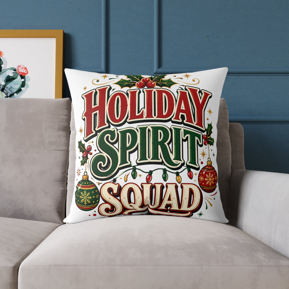 Christmas Holiday Spirit Squad Pillow – Festive Christmas Decorative Throw Cushion