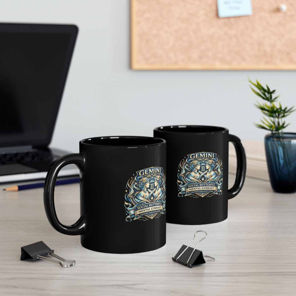 Gemini Zodiac Black Mug — 'Social Butterfly, Mental Gymnast' Astrology Coffee Cup