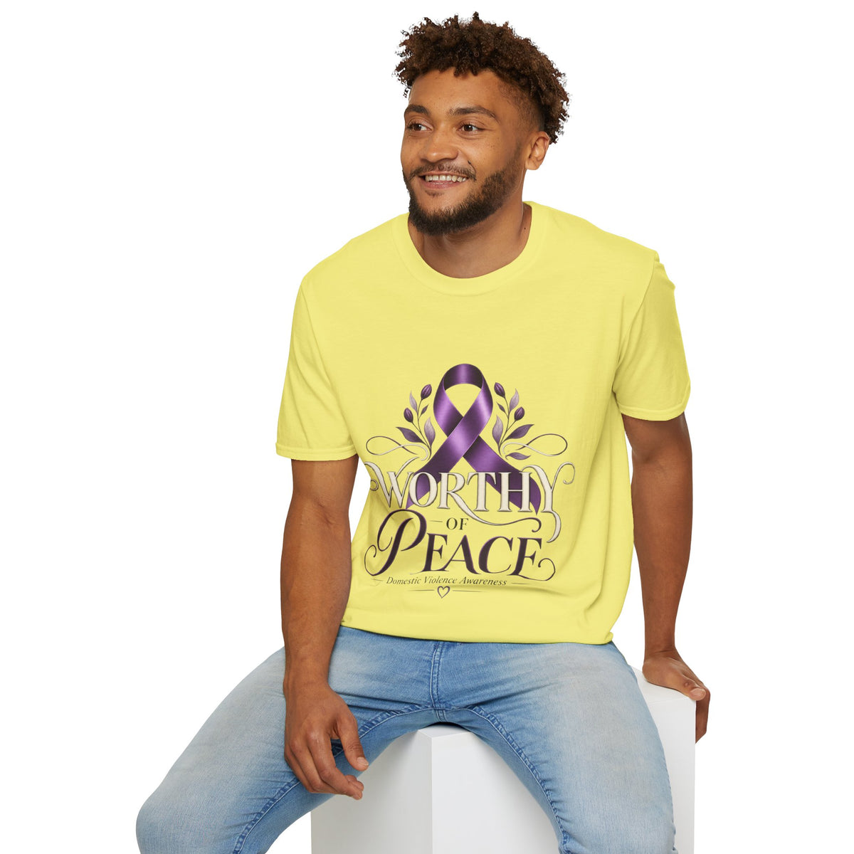 Worthy of Peace Purple Ribbon Domestic Violence  Awareness T-Shirt