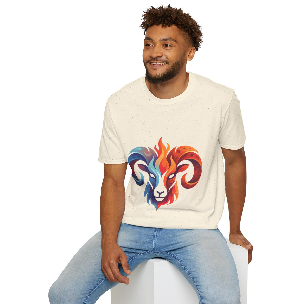 Aries Zodiac Ram Head Flame Graphic T-Shirt — Bold Aries Zodiac Tee