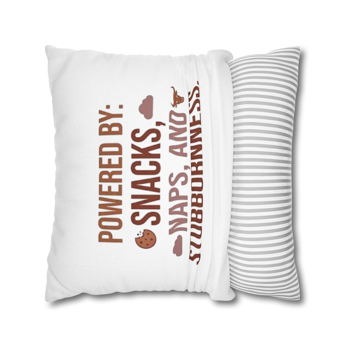 Taurus Throw Pillow — "Powered by: Snacks, Naps, and Stubbornness" Decorative Accent Pillow