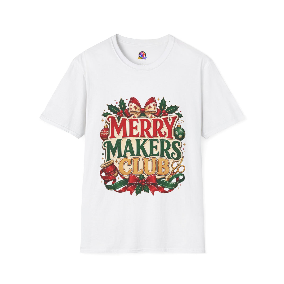 Merry Makers Club T-Shirt — Festive Christmas Holiday Tee with Holly & Bow