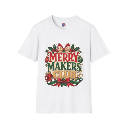 Merry Makers Club T-Shirt — Festive Christmas Holiday Tee with Holly & Bow