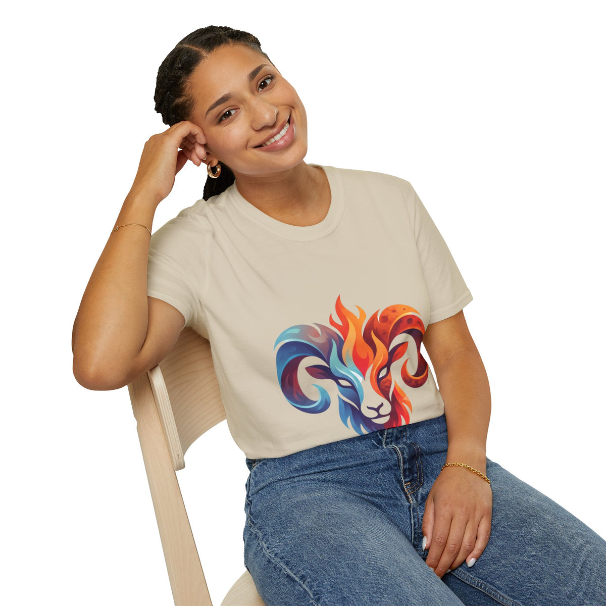 Aries Zodiac Ram Head Flame Graphic T-Shirt — Bold Aries Zodiac Tee