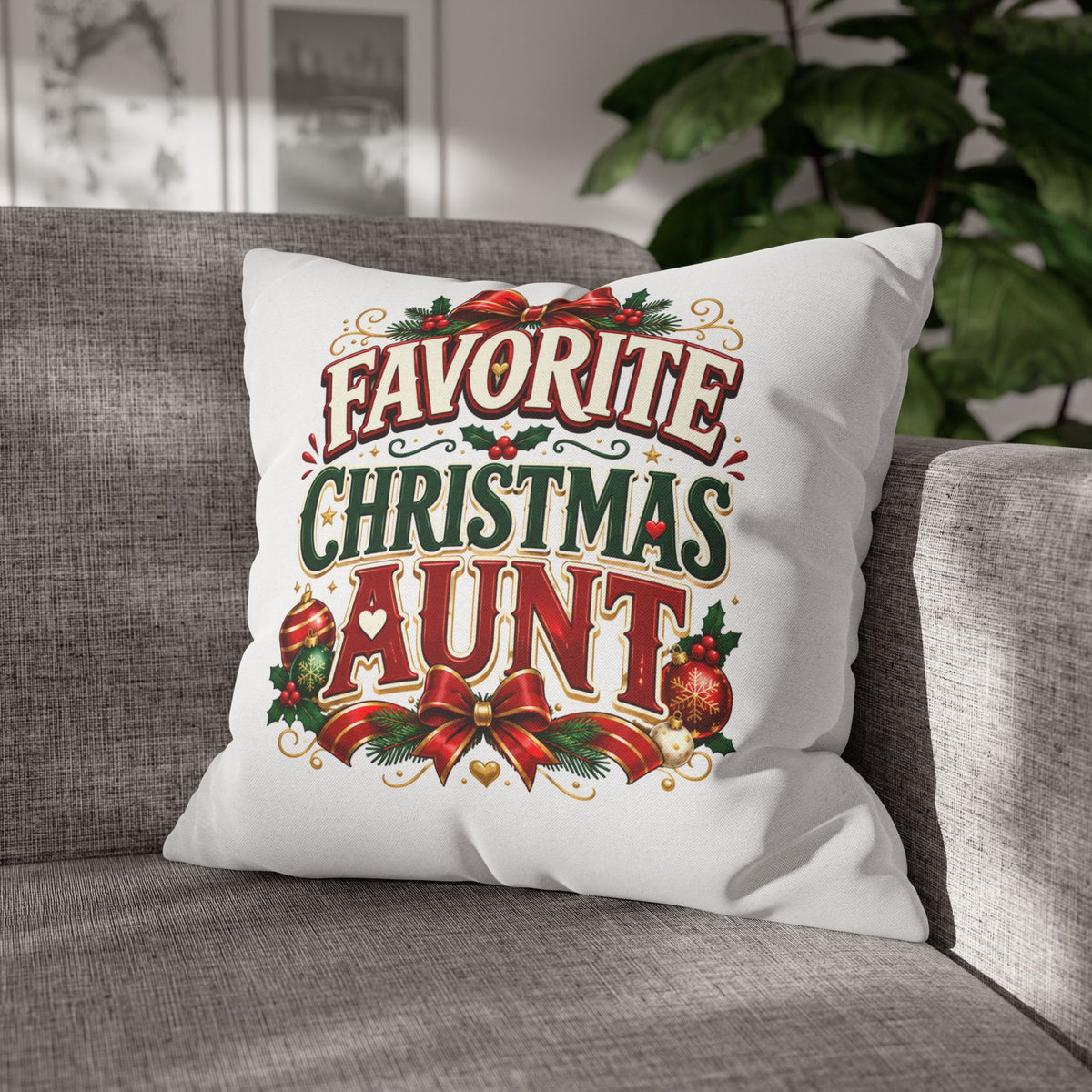 Favorite Christmas Aunt Pillowcase - Festive Holiday Decorative Throw Pillowcase