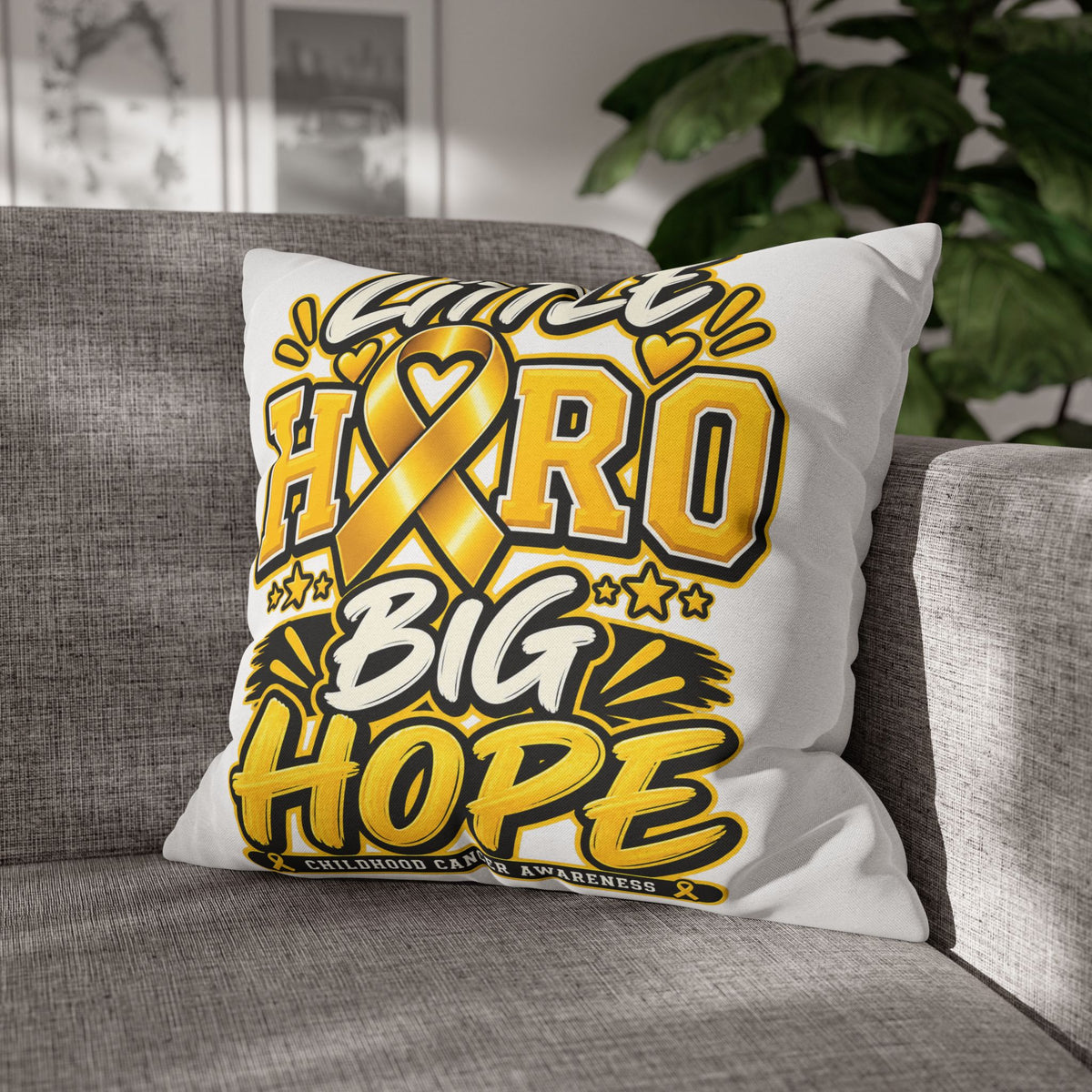 Pillowcase — "Little Hero Big Hope" Childhood Cancer Awareness Cushion Cover