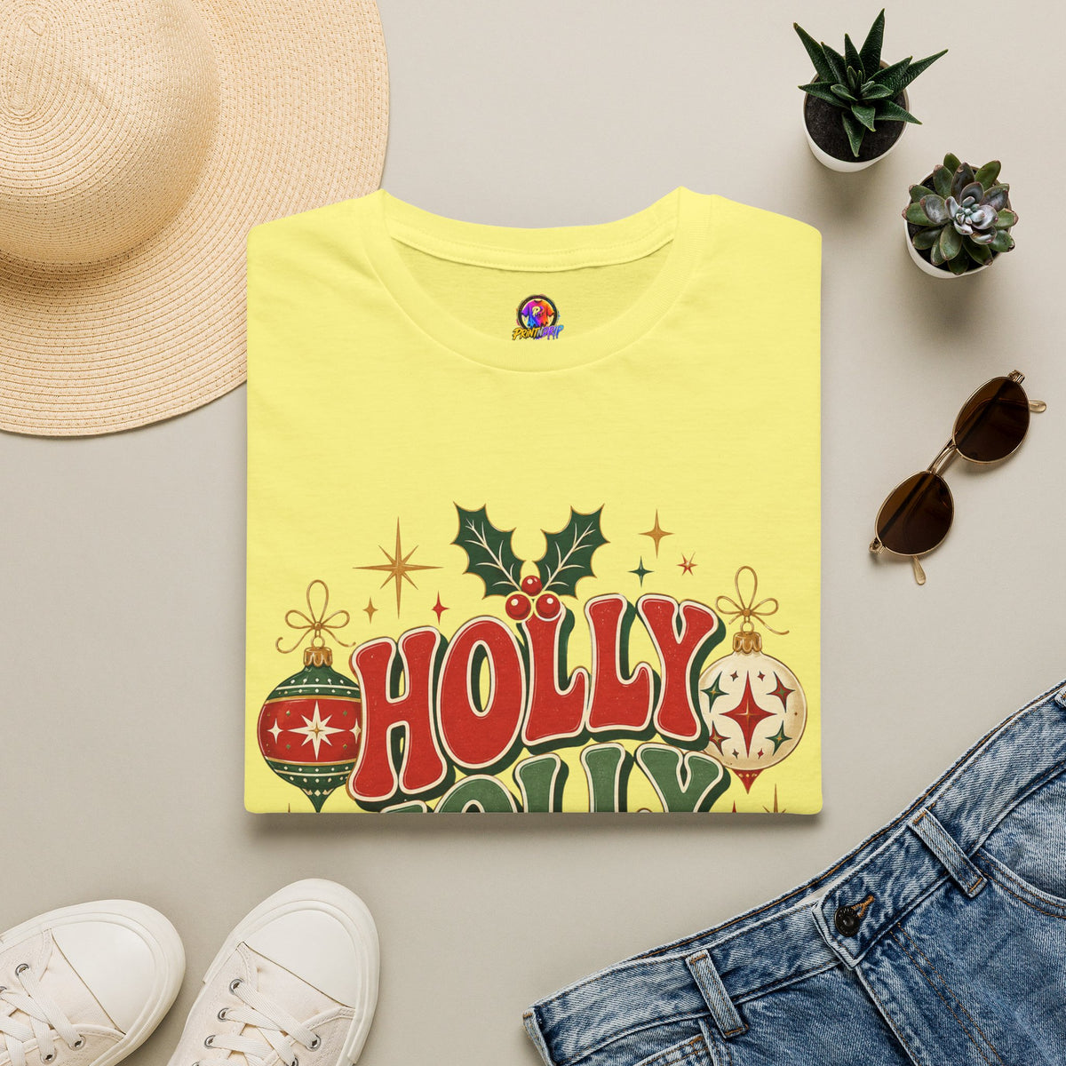 Holly Jolly Club Christmas T-Shirt — Retro Holiday Ornament Tee