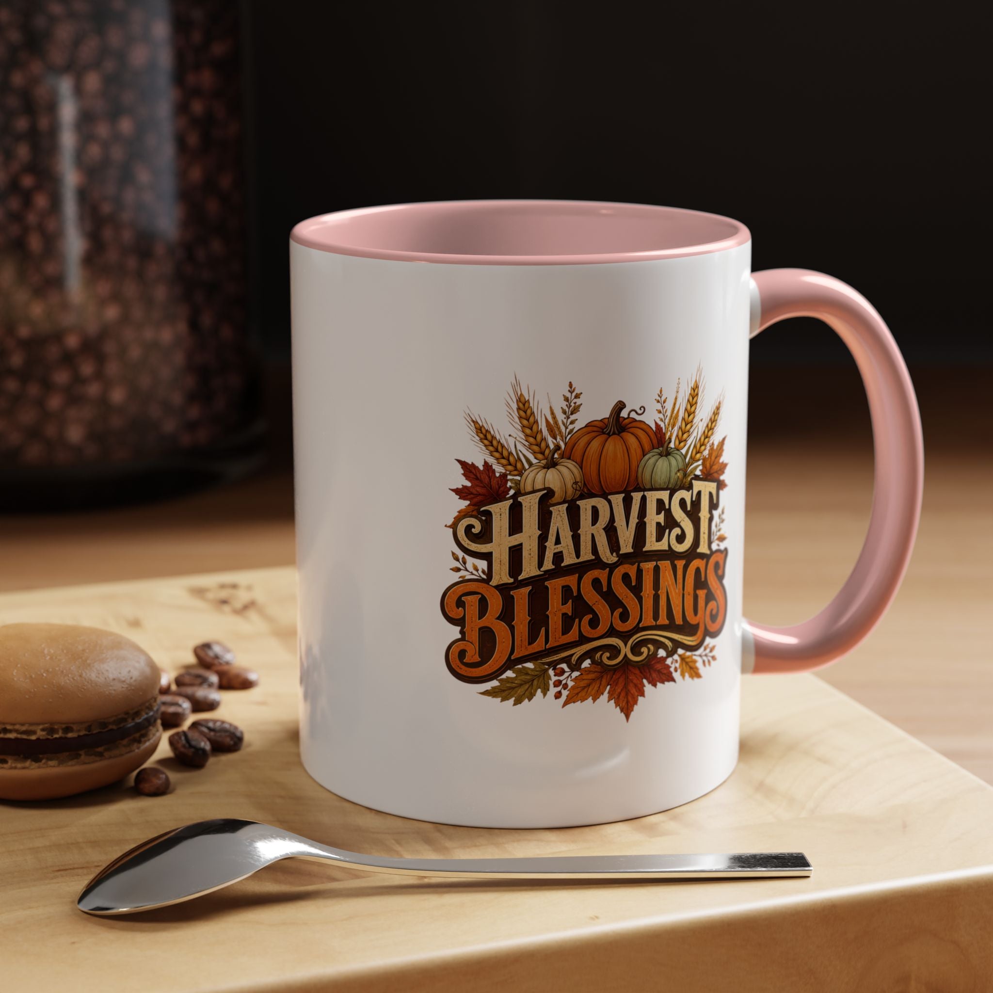 Thanksgiving Mug Harvest Blessings Coffee Mug — Fall Pumpkin & Wheat Thanksgiving Mug