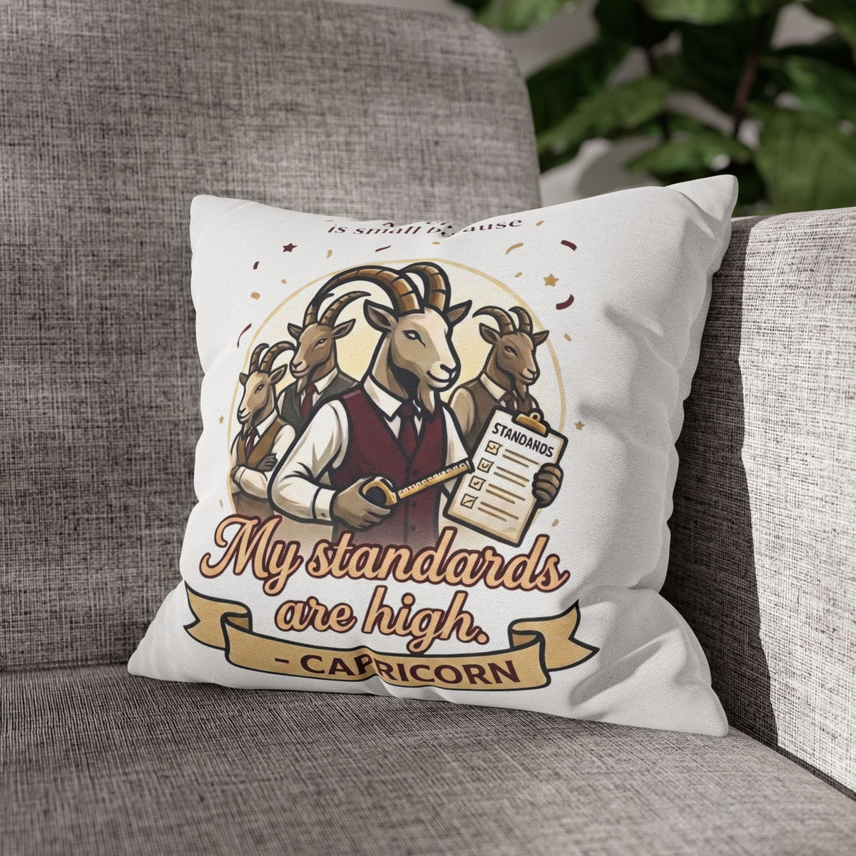 Capricorn Pillowcase – “My Standards Are High” Zodiac Goat Decorative Throw Pillowcase