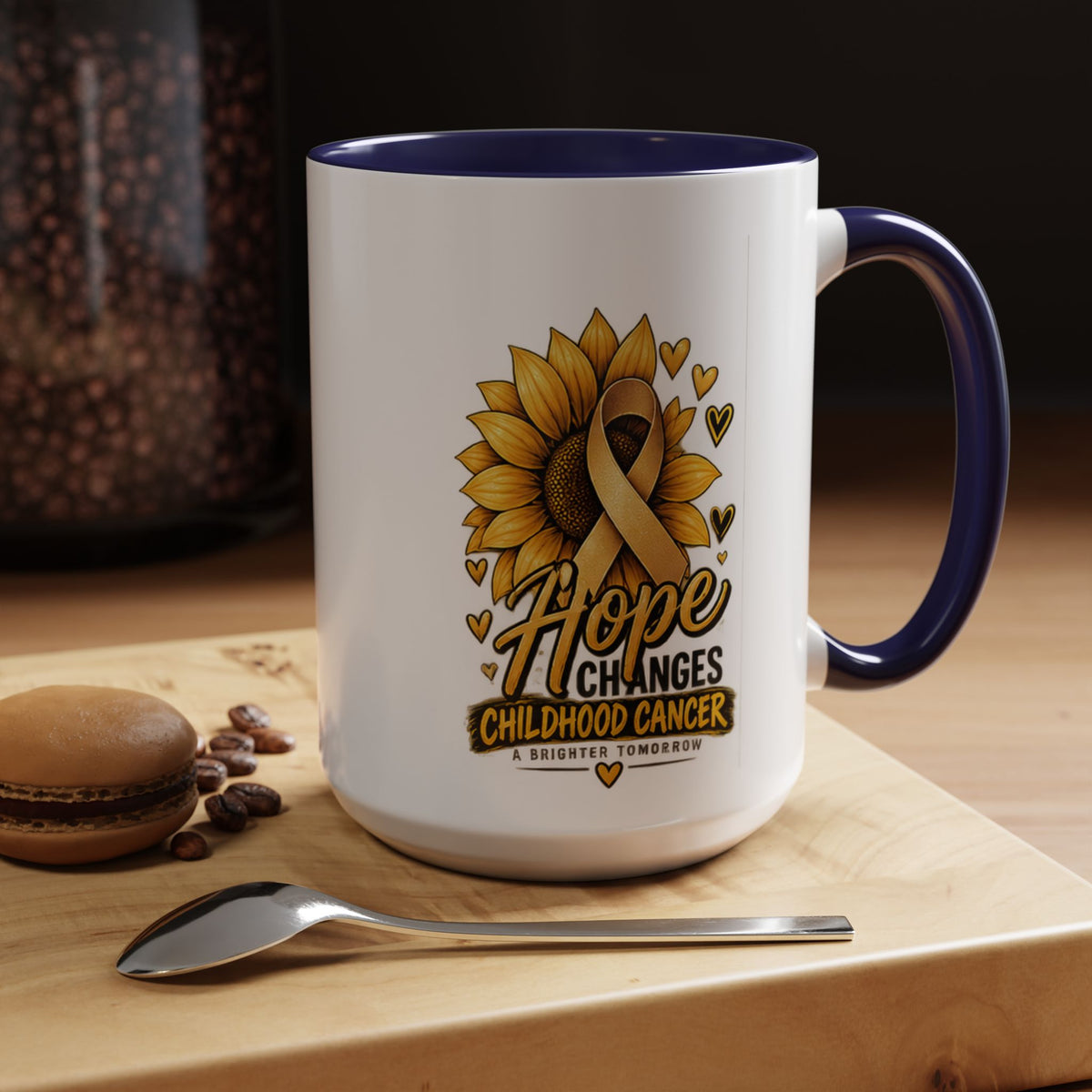 Hope Changes Childhood Cancer Mug – Gold Ribbon Sunflower Accent Coffee Cup (11/15oz)
