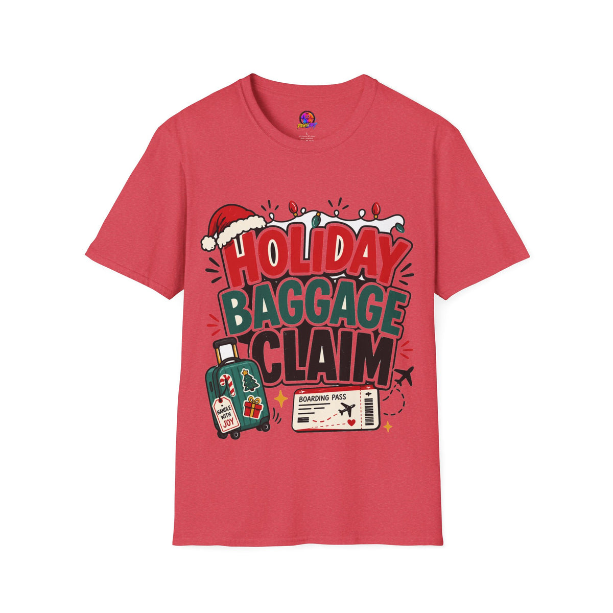 Holiday Baggage Claim T-Shirt — Funny Christmas Vacation Tee with Santa Hat & Lights